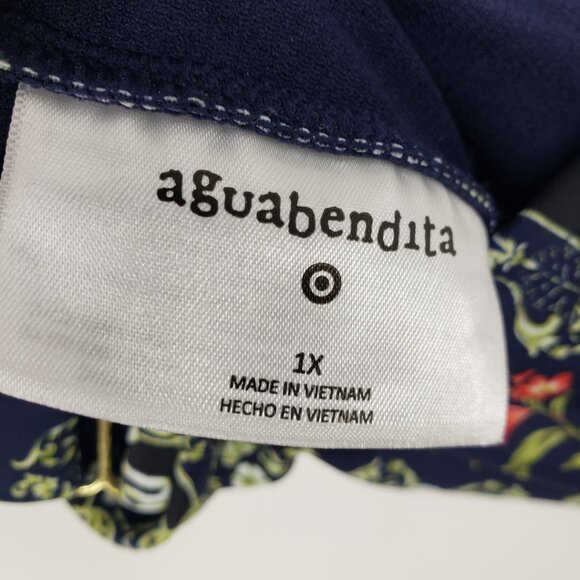 Agua Bendita x Target Floral Tile Cheeky One Piece Swinsuit 1X Bathing Suit Navy - Picture 7 of 13